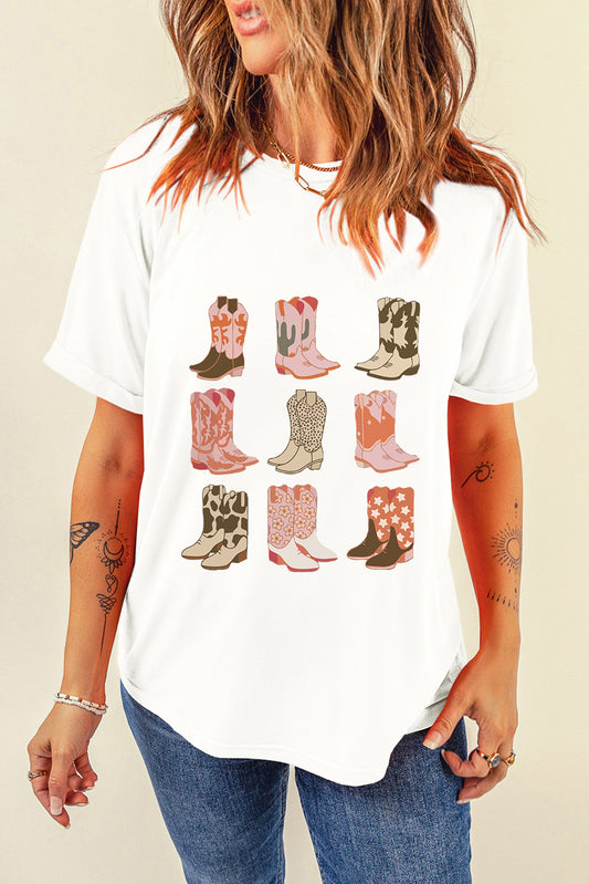 Boot Cowgirl Western Graphic Short Sleeve T-Shirt